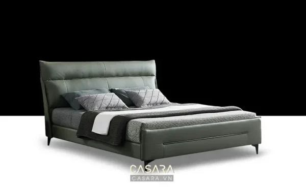 Giường ngủ hiện đại màu xanh rêu, thiết kế tối giản sang trọng.