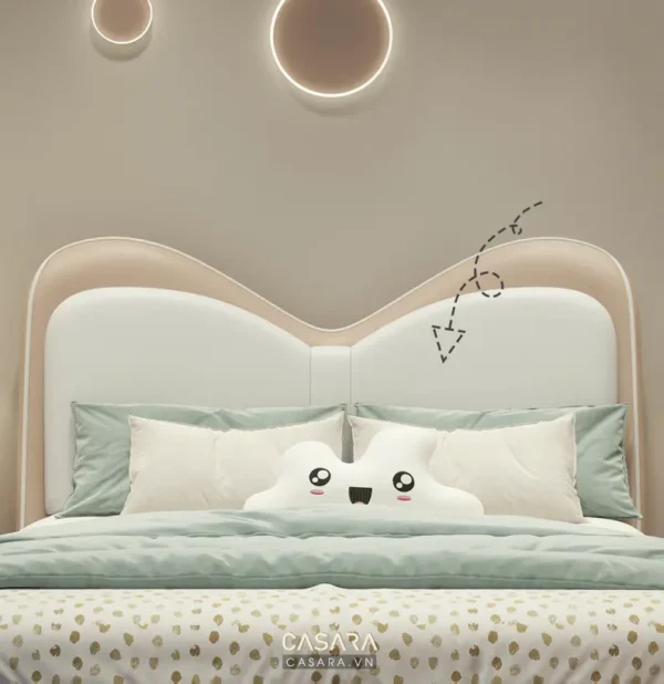 Phòng ngủ trẻ em thiết kế dễ thương với tông màu pastel nhẹ nhàng.