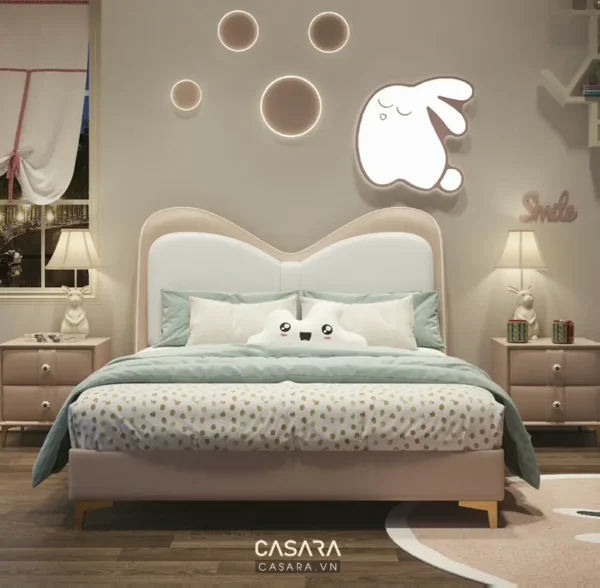 Phòng ngủ trẻ em ấm cúng, thiết kế dễ thương với tông màu pastel.