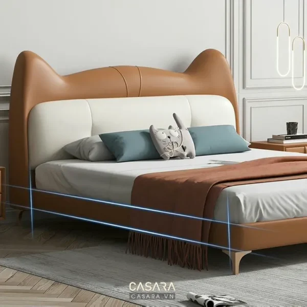 Giường ngủ hiện đại, thiết kế đầu giường độc đáo, màu sắc trang nhã.