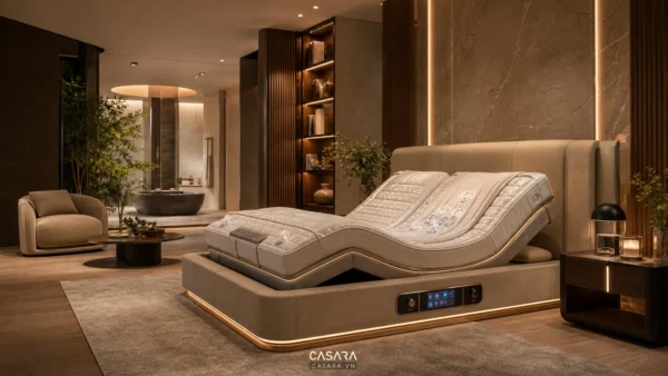 Giường thông minh với công nghệ massage tối ưu sức khỏe cho chủ đề nội thất là nhà Giường thông minh cho thấy cảm giác nhà cũng đến từ tiện nghi chăm sóc bản thân. nội thất là nhà nhà nội thất phòng khách bếp phòng ngủ công năng ánh sáng thiết kế thi công Casara https://casara.vn/