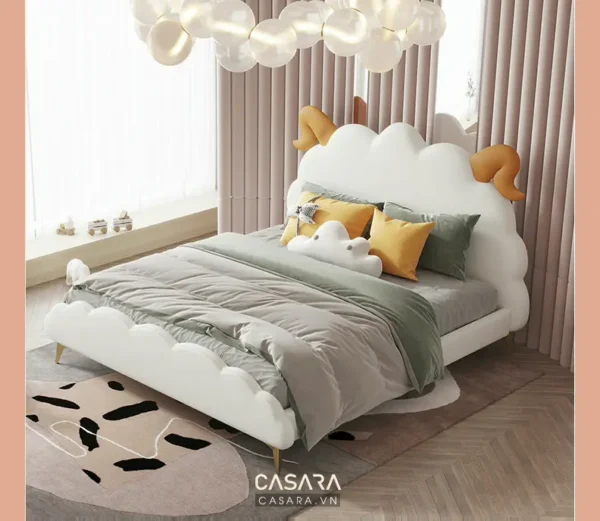 Phòng ngủ trẻ em hiện đại với giường hình đám mây đáng yêu.