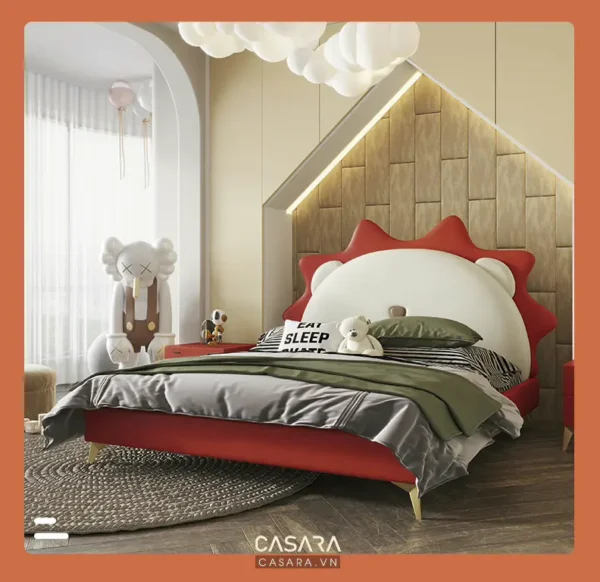 Phòng ngủ trẻ em thiết kế sáng tạo, đáng yêu với giường hình mèo.