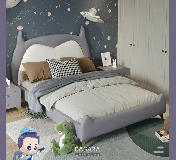 Phòng ngủ trẻ em với giường hình tàu vũ trụ, thiết kế đáng yêu.