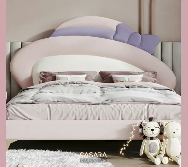 Giường công chúa màu hồng ngọt ngào, ấm áp cho bé gái.