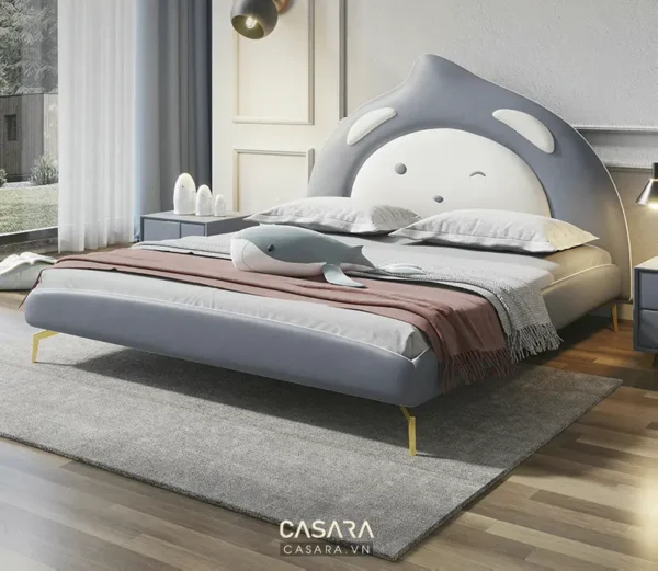 Phòng ngủ trẻ em thiết kế độc đáo với giường hình cá voi đáng yêu.