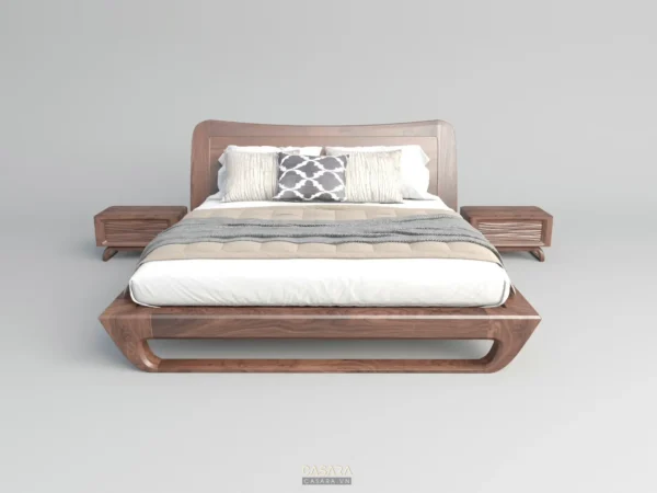 Giường ngủ gỗ hiện đại, sang trọng với thiết kế tối giản.