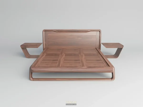 Giường gỗ tự nhiên thiết kế tối giản, hiện đại và sang trọng.