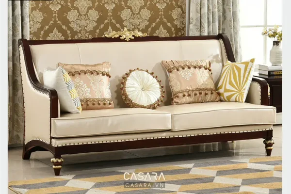 Bàn ghế sofa kiểu cách sang trọng trong phòng khách.