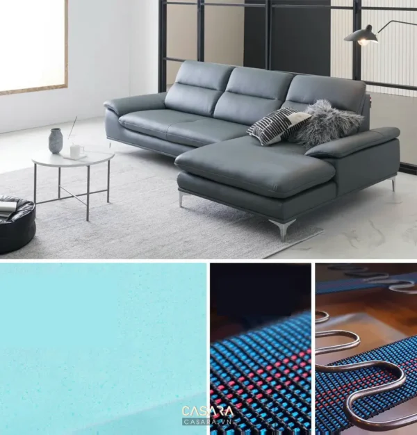 Ghế sofa da góc hiện đại, sang trọng với thiết kế tối giản.