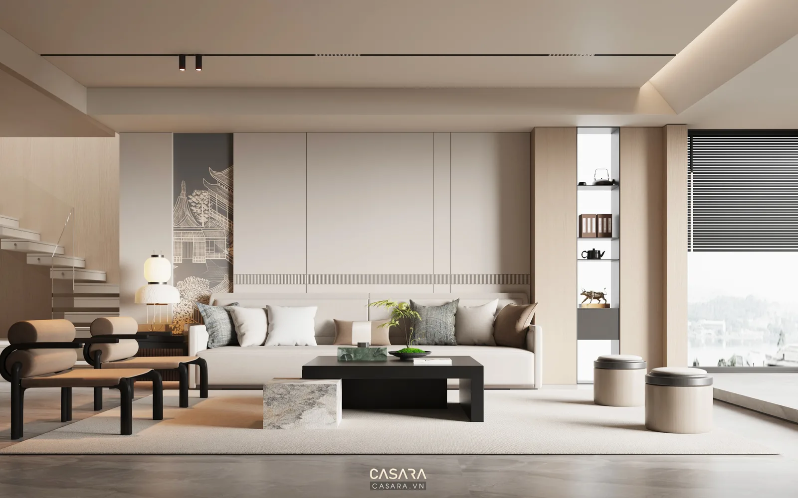 Sofa cho phòng khách đẹp đơn giản với bố cục gọn
