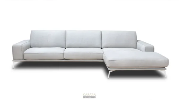 Ghế sofa góc hiện đại, màu trắng tinh tế, thiết kế tối giản.