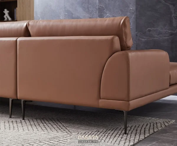 Ghế sofa da màu nâu hiện đại, thiết kế tối giản, sang trọng.