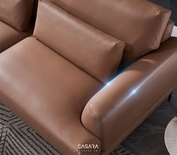 Ghế sofa da màu nâu hiện đại, thiết kế tối giản sang trọng.