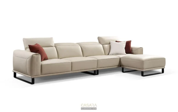 Bộ sofa góc da cao cấp màu kem, thiết kế hiện đại, sang trọng.