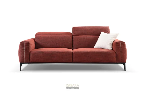 Ghế sofa hai chỗ màu đỏ cam hiện đại, kiểu dáng tối giản.