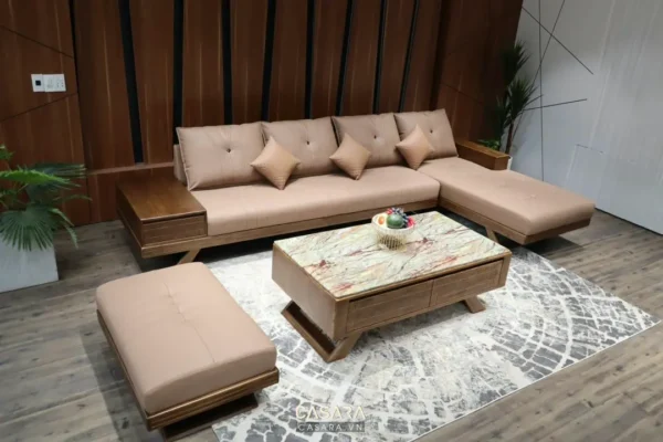 Bộ sofa góc hiện đại, sang trọng với tone màu trung tính ấm áp.