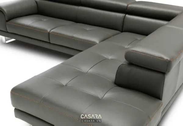 Ghế sofa góc da cao cấp màu xám, thiết kế hiện đại, sang trọng.