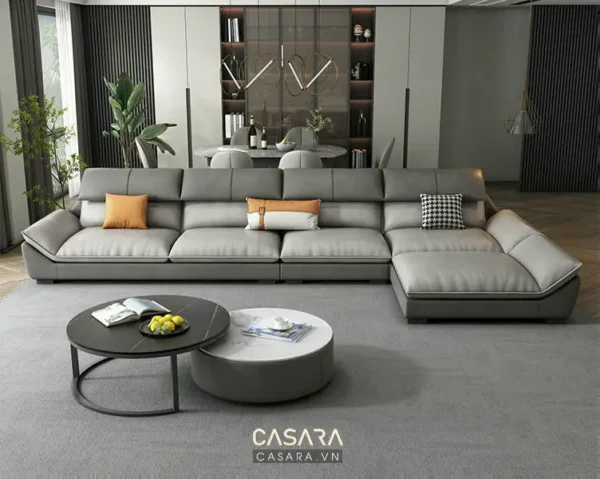 Phòng khách hiện đại với bộ sofa lớn.