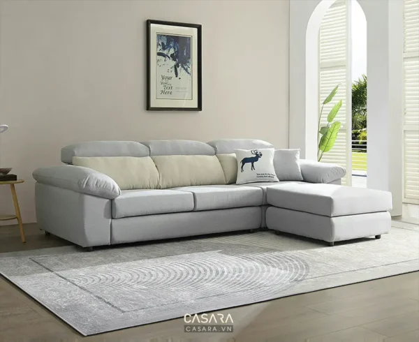 Phòng khách hiện đại với bộ sofa góc.