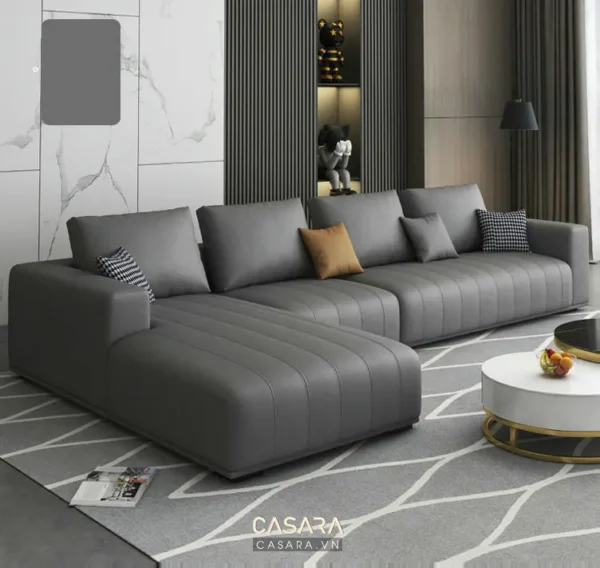 Bộ sofa góc hiện đại, sang trọng với gam màu xám tinh tế.