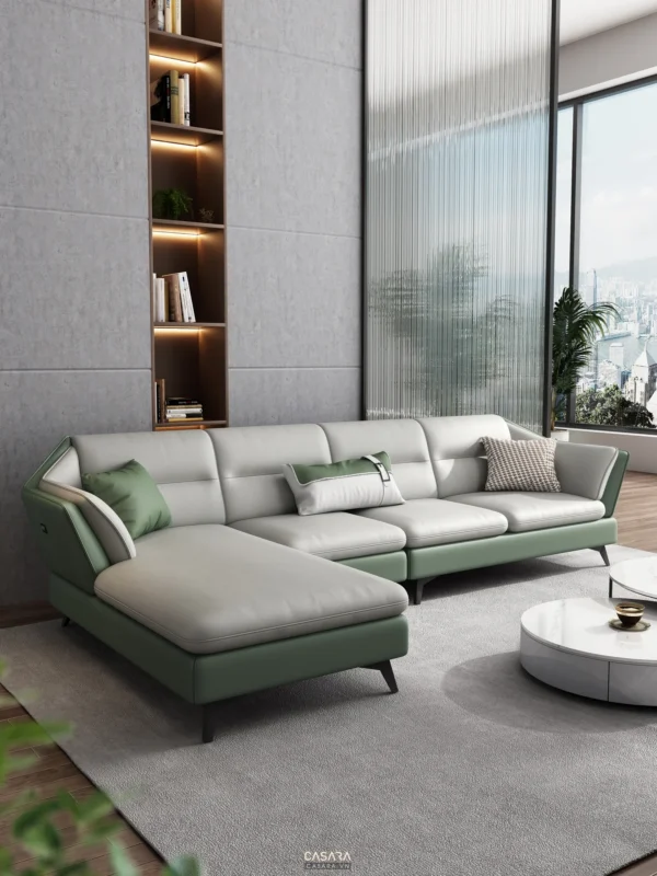 Phòng khách hiện đại đơn giản với sofa gọn