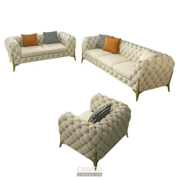 Bộ sofa kiểu cách cổ điển, thiết kế đệm nút.