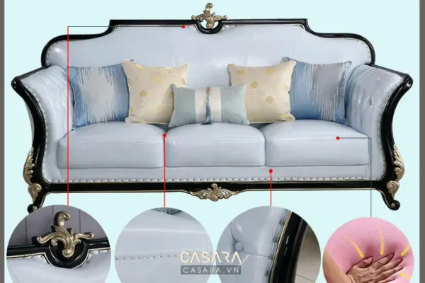 Ghế sofa màu xanh trắng trang trọng.