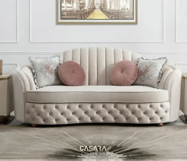 Ghế sofa kiểu dáng hiện đại, màu be nhạt.