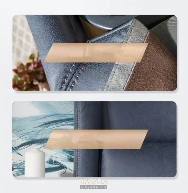 Ghế sofa hiện đại với chất liệu da và vải êm ái, màu sắc tinh tế.