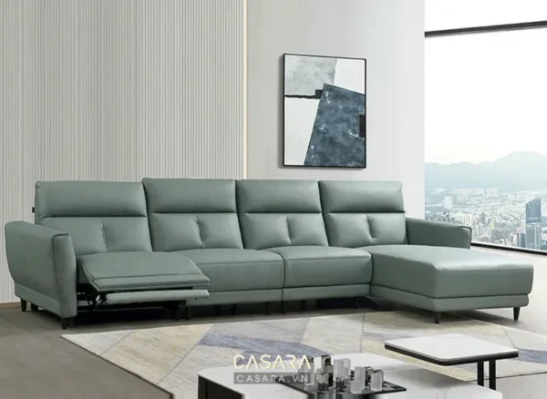 Ghế sofa góc màu xanh rêu hiện đại, thiết kế thoải mái, tinh tế.