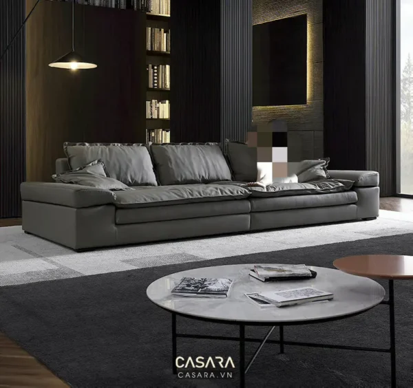 Phòng khách hiện đại với bộ sofa lớn.