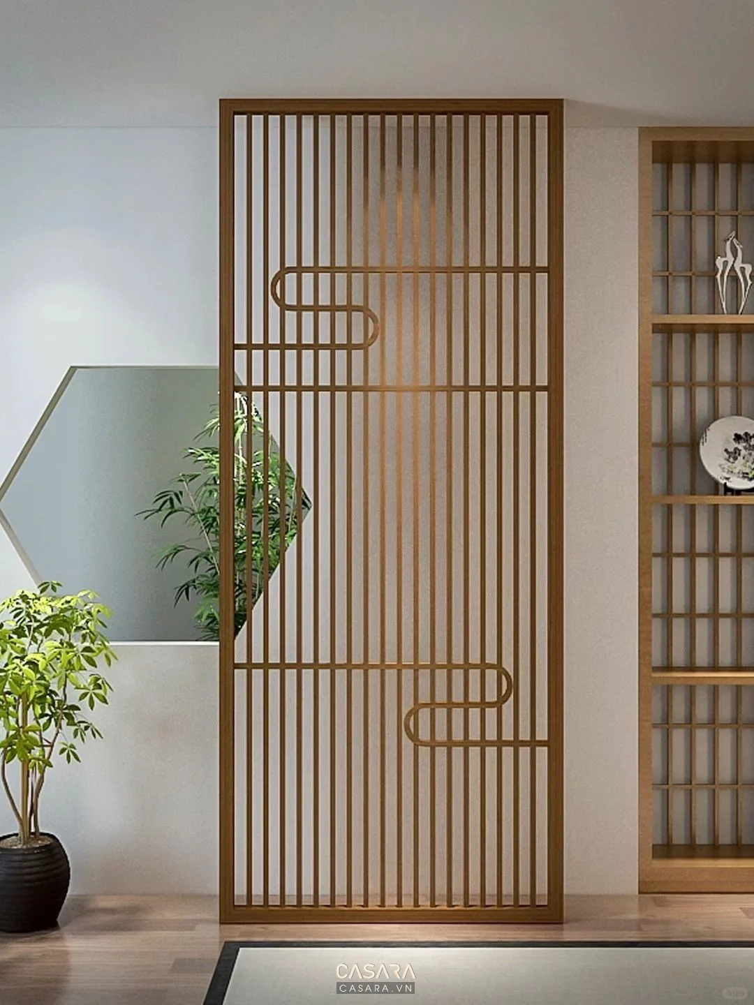 cầu thang gọn cho nhà ống có giếng trời và cây xanh trong nhà