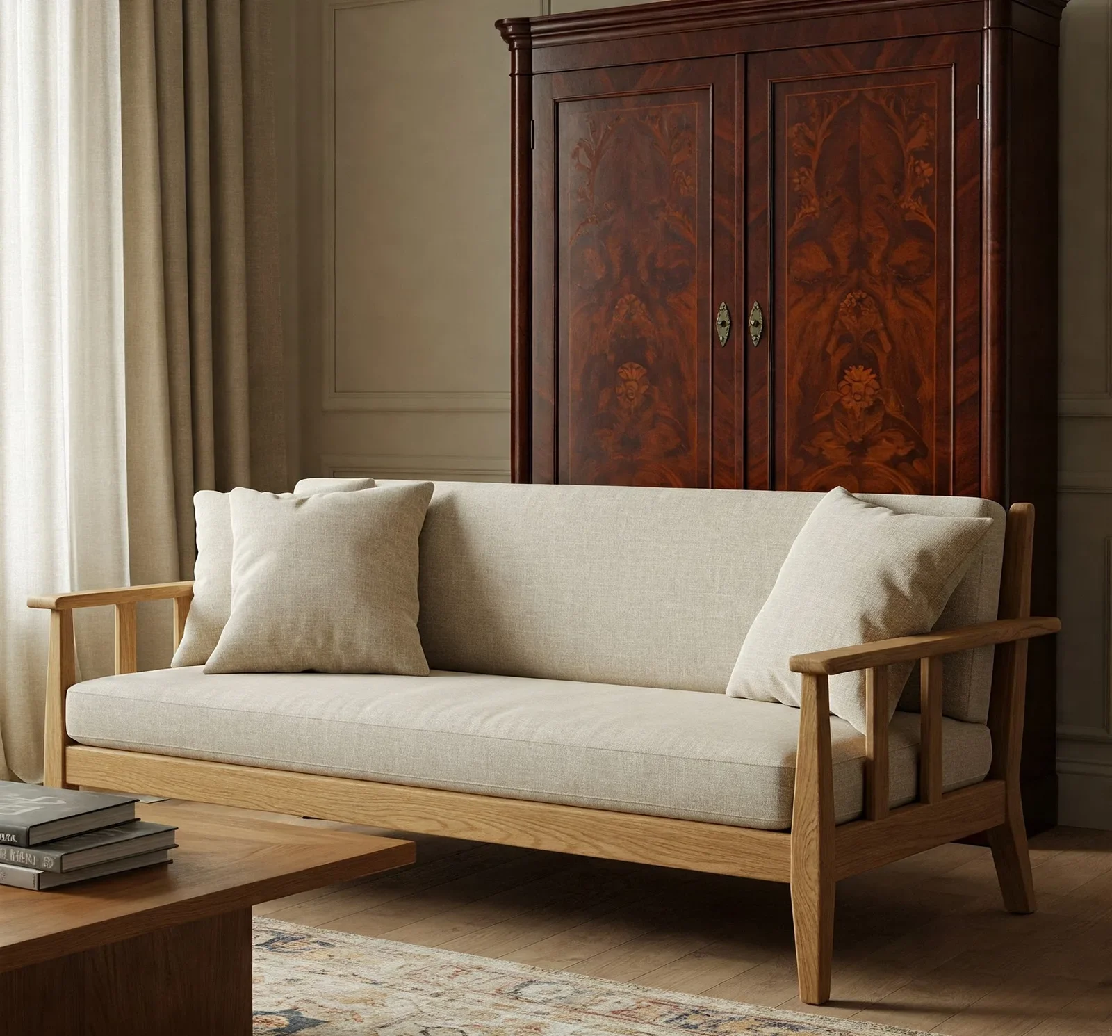 Sofa gỗ phong cách vintage – Bí quyết tạo phòng khách hoài cổ, thanh lịch