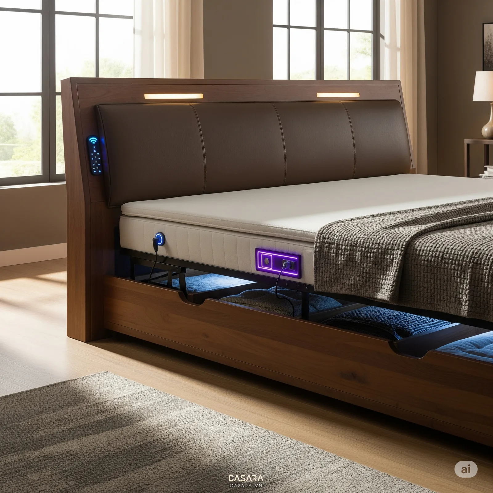 kiểm tra ray trượt bản lề và cạnh gỗ của giường thông minh thanh lý
