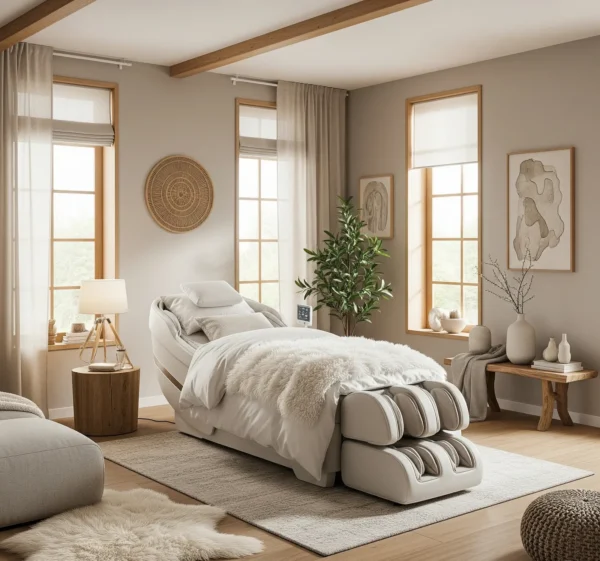 Phòng ngủ hiện đại, thư giãn với ghế massage.