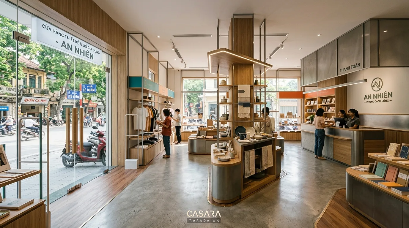 Bố cục trưng bày showroom thương hiệu rõ ràng, dẫn dắt trải nghiệm khách hàng