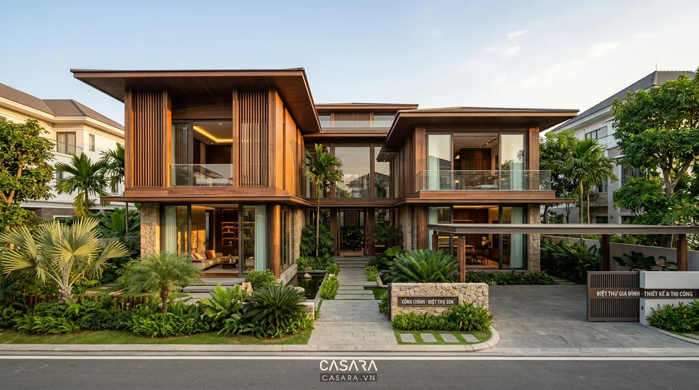 Giải pháp thiết kế – thi công trọn gói biệt thự gỗ óc chó