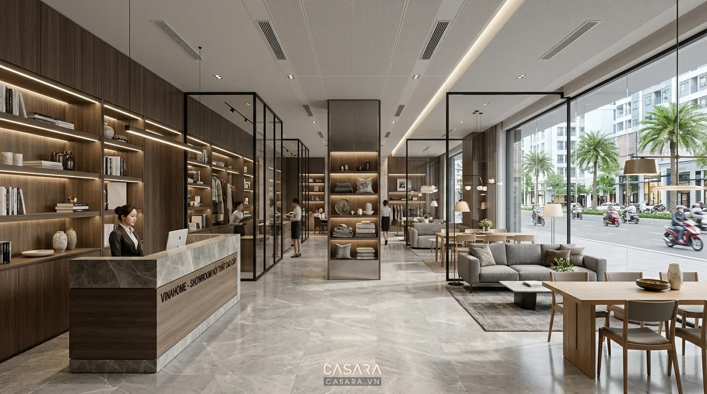 Hoàn thiện nội thất showroom với yêu cầu cao về chi tiết và độ chính xác