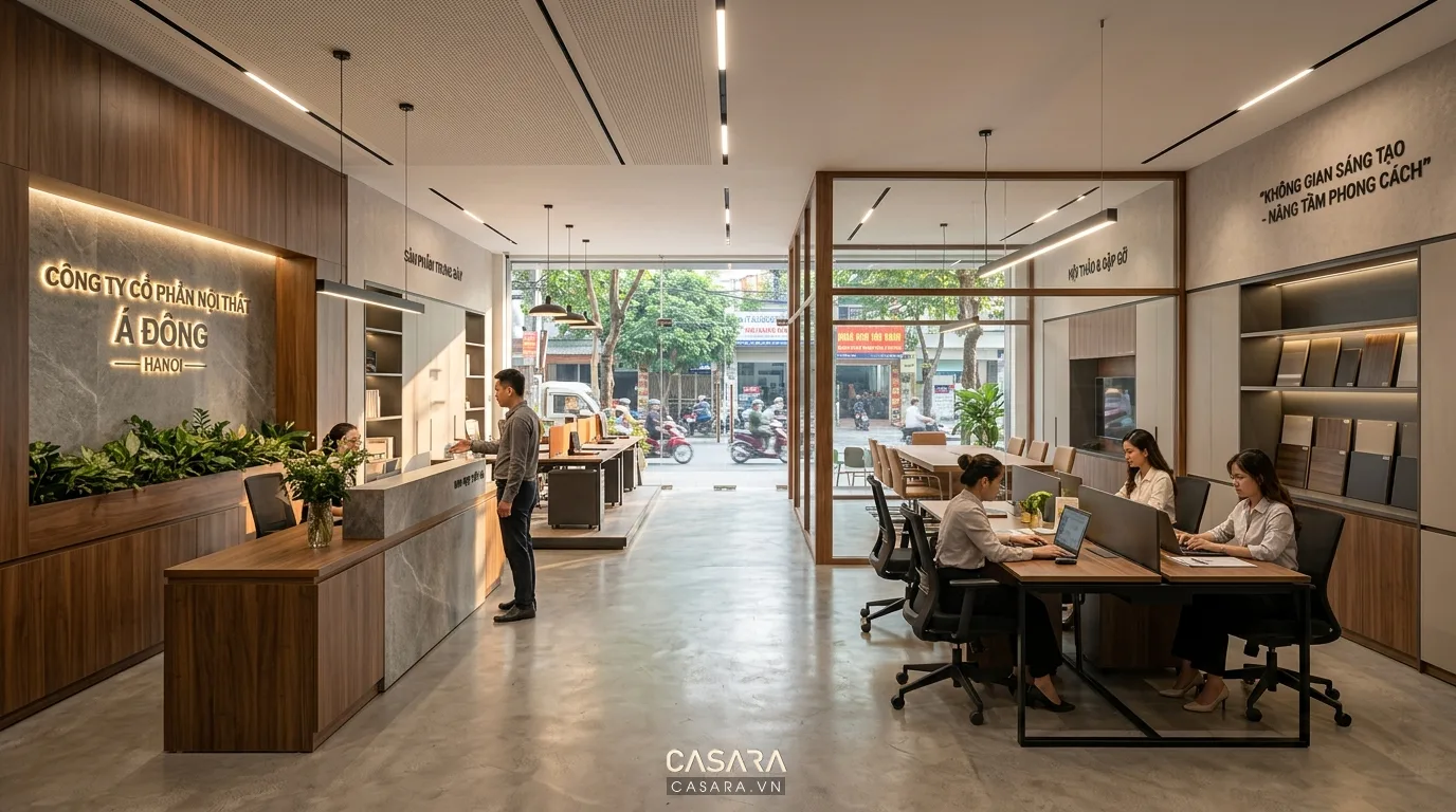 Không gian văn phòng showroom đẹp nhưng thiếu công năng sử dụng