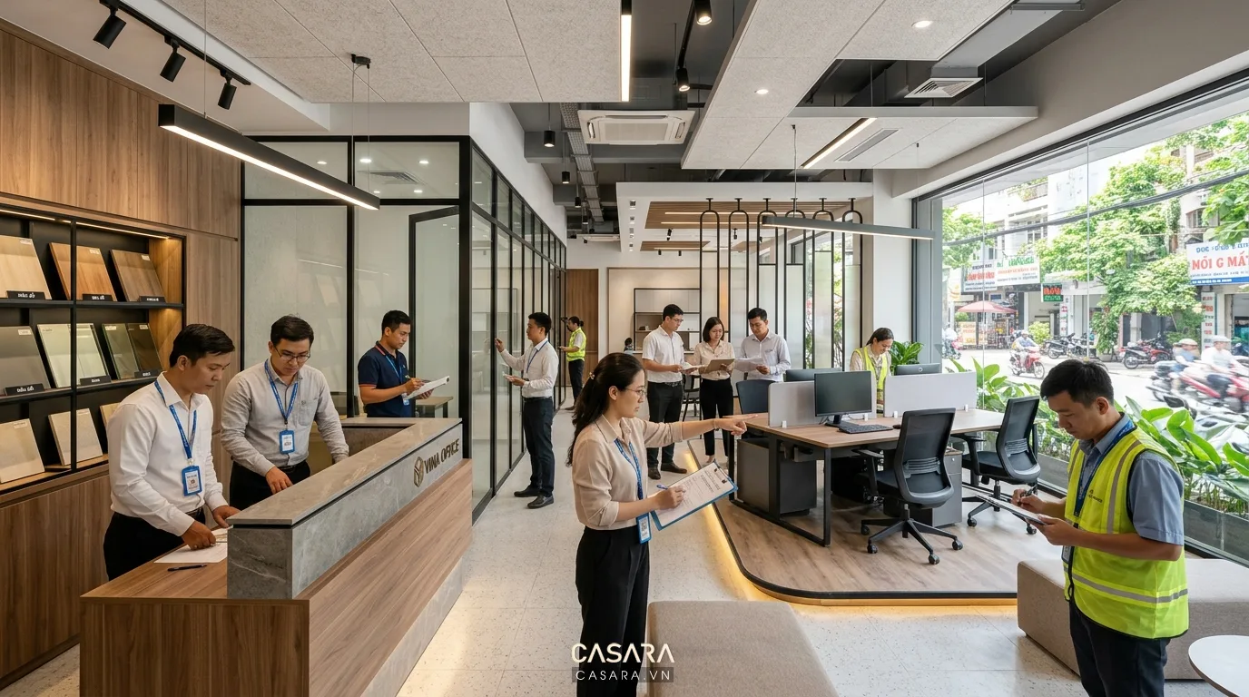 Kiểm tra và nghiệm thu nội thất văn phòng showroom trước khi đưa vào sử dụng