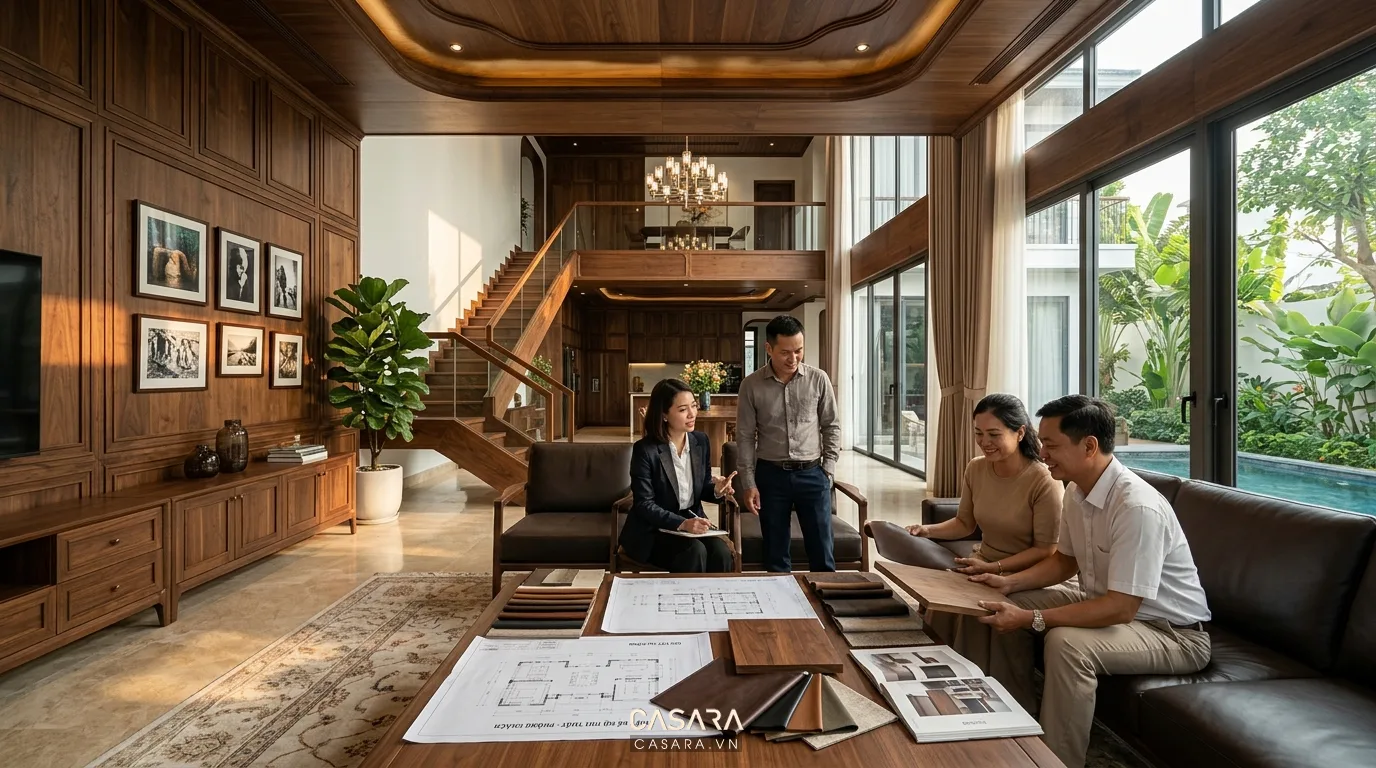 Lựa chọn đơn vị nội thất quyết định chất lượng biệt thự gỗ óc chó