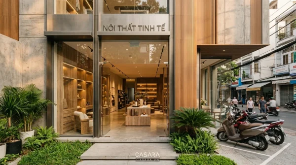 Showroom hoàn thiện theo concept tư vấn nội thất với mặt tiền rõ