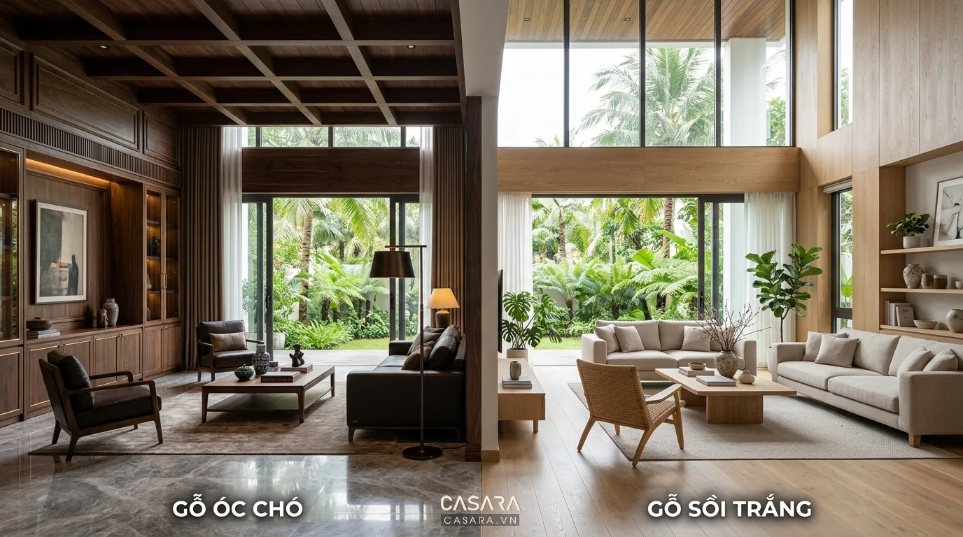 So sánh gỗ óc chó và gỗ sồi trong không gian biệt thự