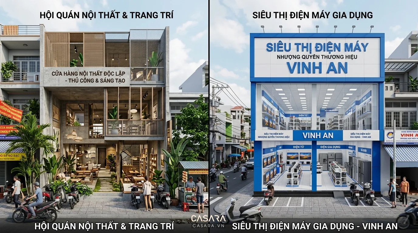 So sánh showroom độc lập và showroom nhượng quyền về bố cục, nhận diện và mức độ tiêu chuẩn hóa