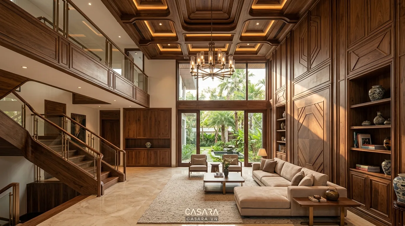 Ứng dụng gỗ óc chó trong không gian biệt thự sang trọng