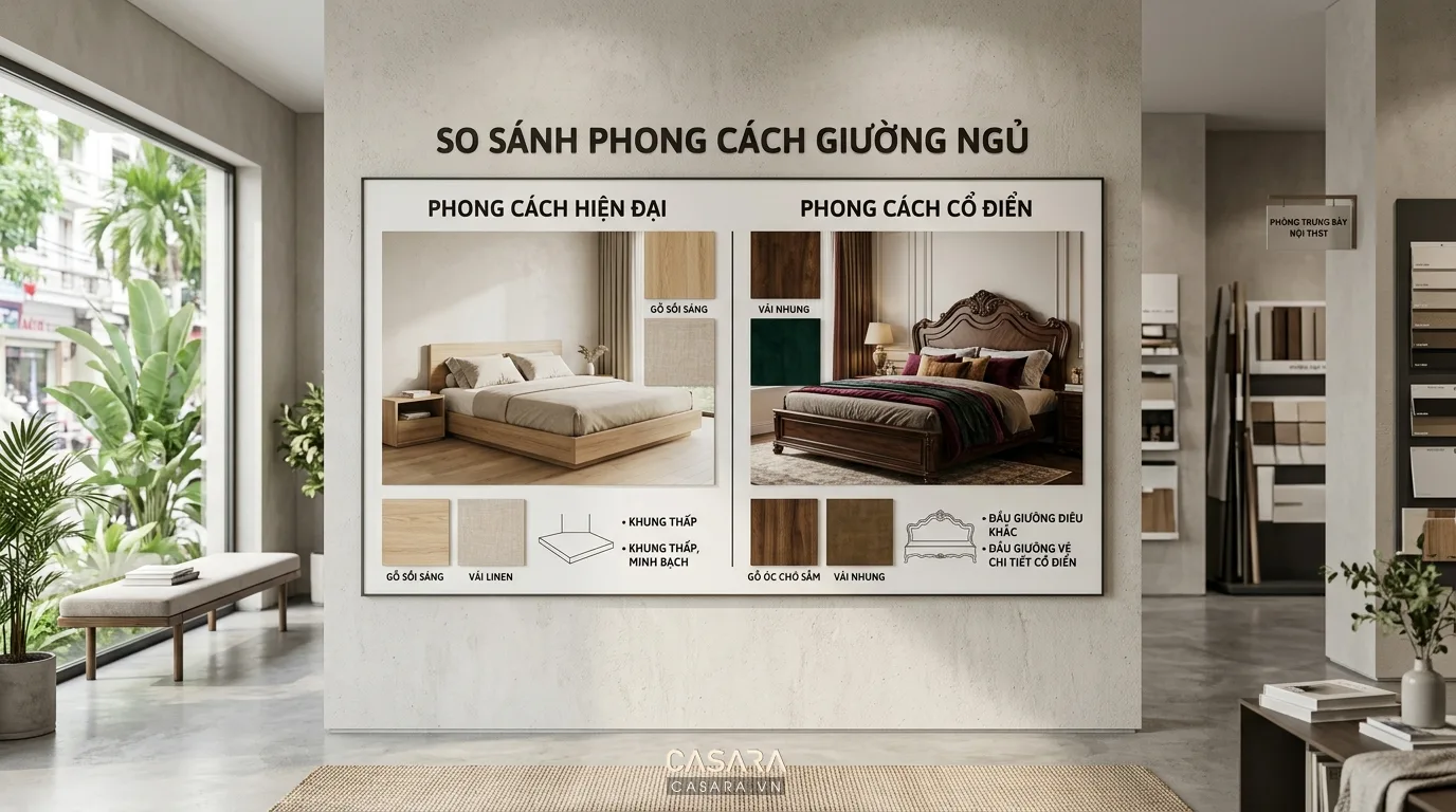 Hình ảnh minh họa bảng so sánh hai loại giường theo gu thẩm mỹ