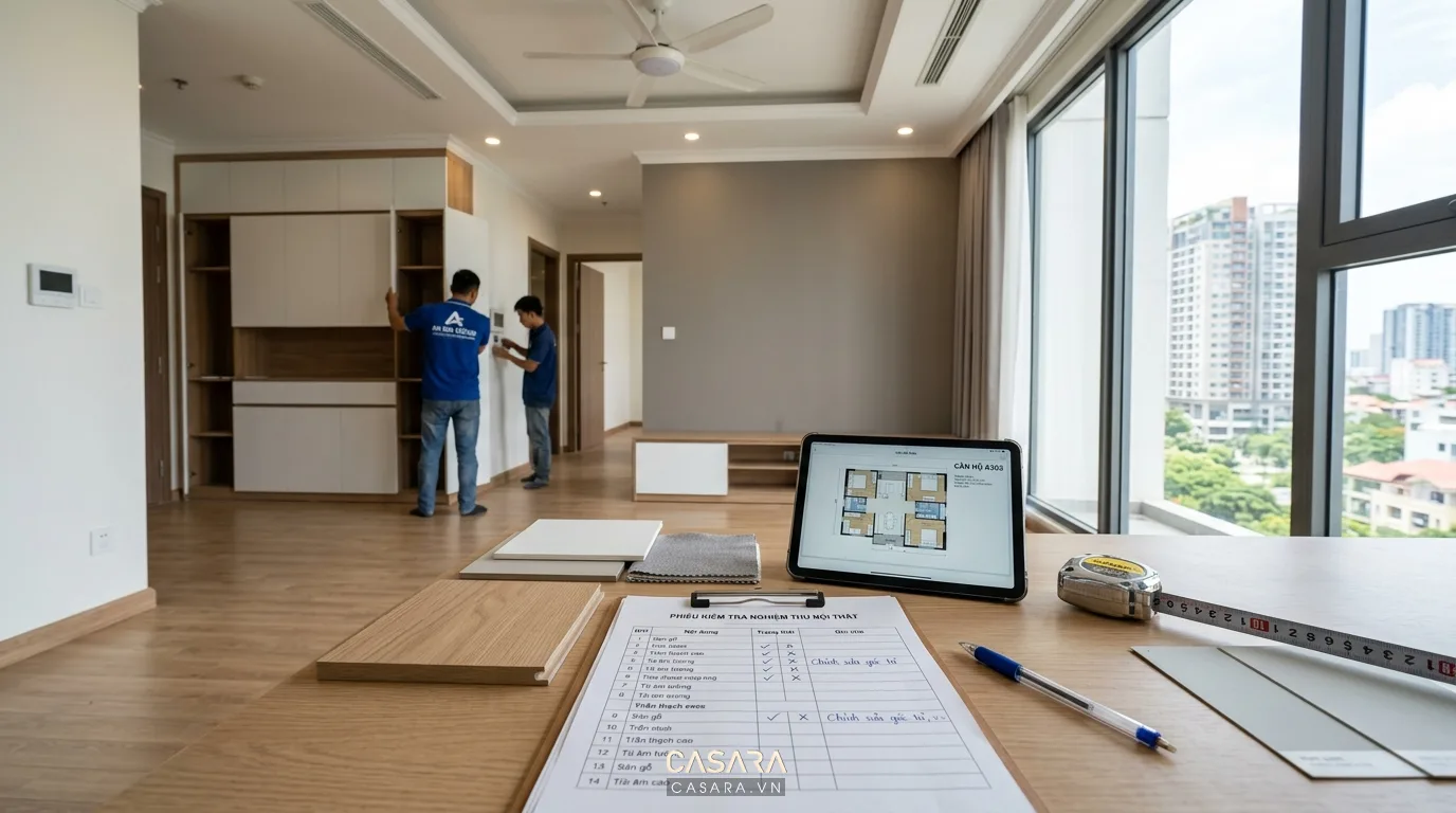 Hình ảnh checklist nghiệm thu đồ nội thất và chi tiết hoàn thiện