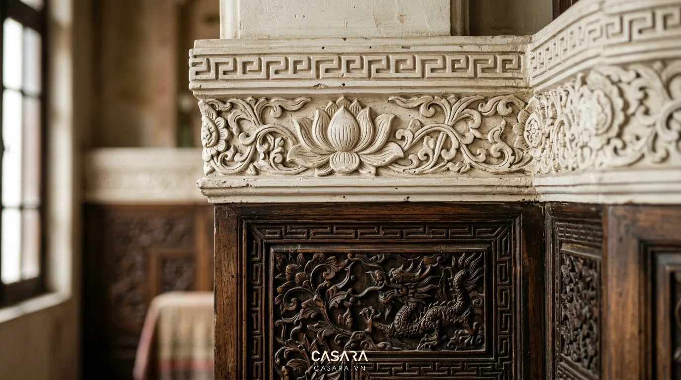 Hình ảnh minh họa chi tiết pano và phào chỉ thủ công