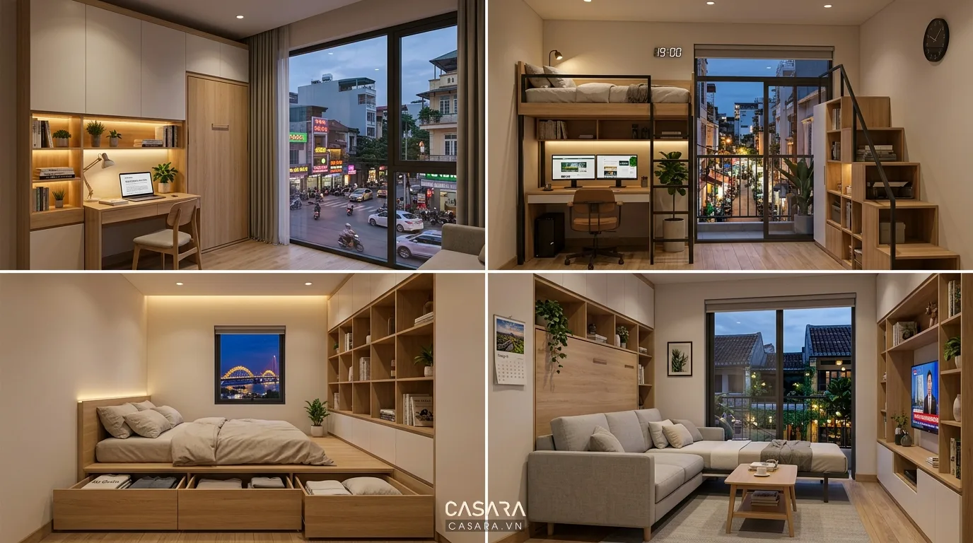 Hình ảnh minh họa giải pháp giường ngủ thông minh theo từng không gian